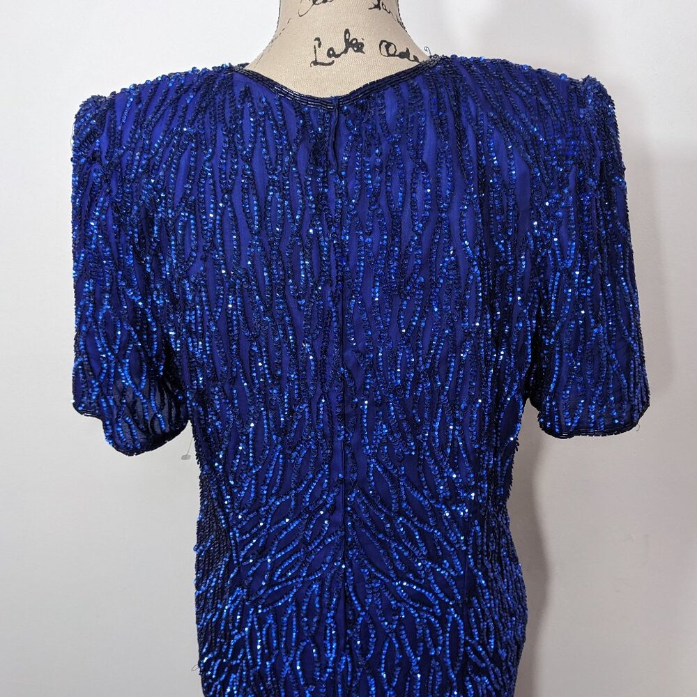 NWT STENAY Blue 100% Silk Sequined Formal Holiday Evening Dress Classy 16 - Picture 8 of 15